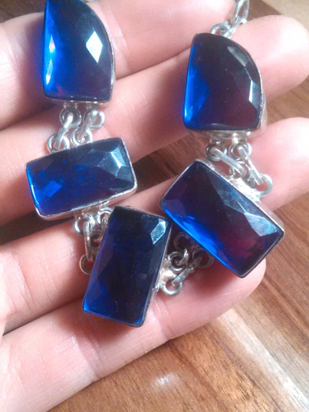 Faceted Purple Five Stone Silver Plated Bracelet (7 to 7.5 Inch) - Picture 9 of 15